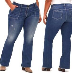 Torrid Womens Flare Jeans Size 30R 50x30 Medium Wash Frayed Mid Rise Distressed